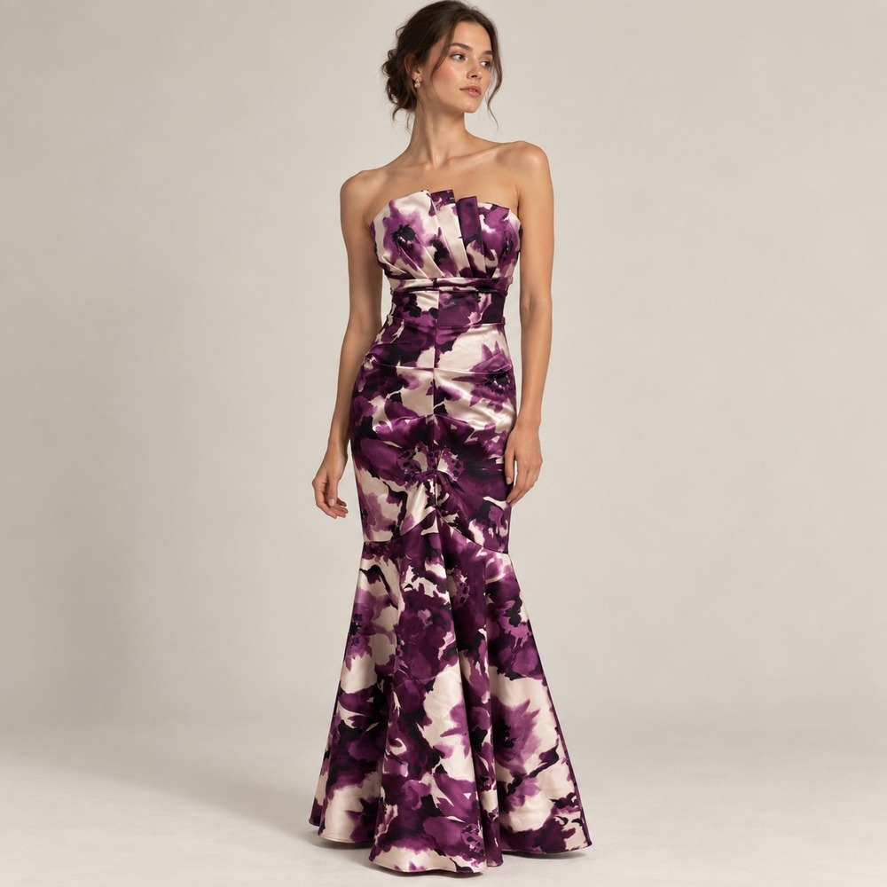 Jump Apparel Maxi Dress Women 1/2 Purple Y2K Floral Mermaid Strapless Prom Hoco